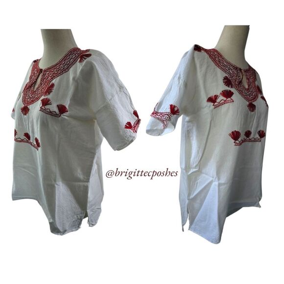 HANDMADE Traditional Embroidered Mexican Blouse - Picture 3 of 12